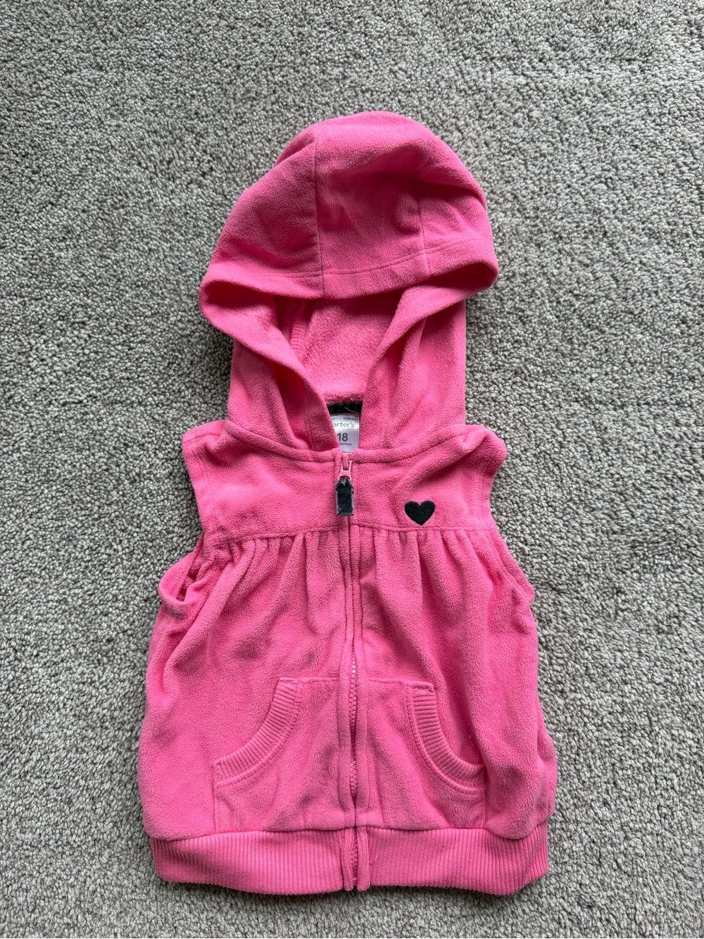 Carter's Bright Pink Hooded Fleece Vest with Black Heart Accent